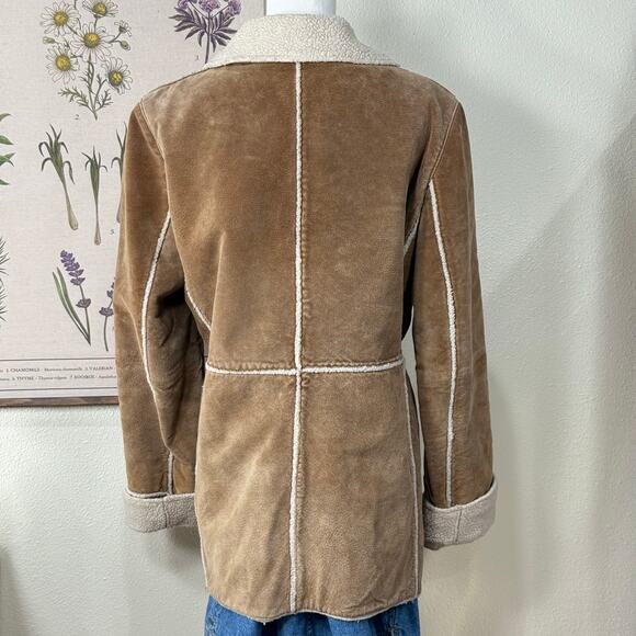 Vintage Y2k Brown Suede Leather Sherpa Lined Coat Cabincore Gorpcore Outdoor M - Picture 3 of 14